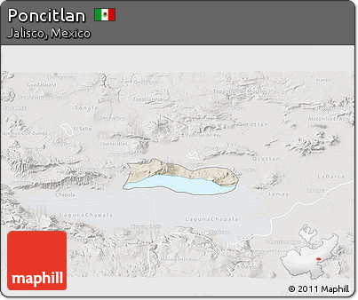 Shaded Relief 3D Map of Poncitlan, lighten, semi-desaturated