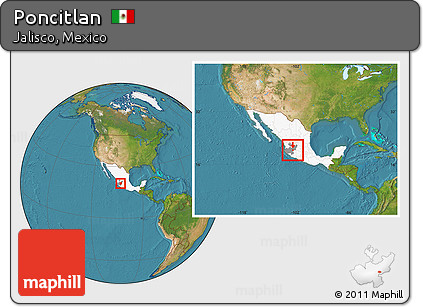 Satellite Location Map of Poncitlan, highlighted country, highlighted parent region, within the entire country