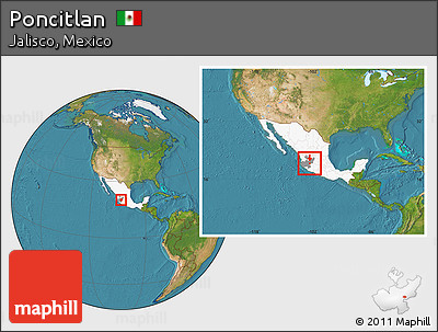 Satellite Location Map of Poncitlan, highlighted country, highlighted parent region, within the entire country