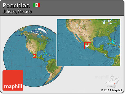 Satellite Location Map of Poncitlan, highlighted parent region, within the entire country