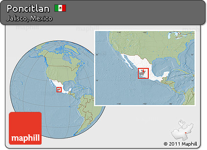 Savanna Style Location Map of Poncitlan, highlighted country, highlighted parent region, within the entire country, hill shading