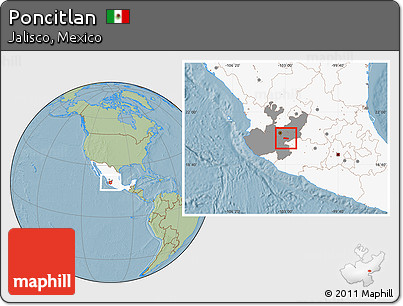 Savanna Style Location Map of Poncitlan, highlighted country, highlighted parent region, hill shading