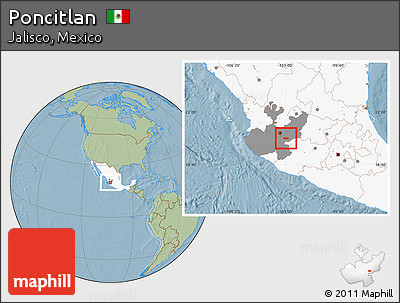 Savanna Style Location Map of Poncitlan, highlighted country, highlighted parent region, hill shading