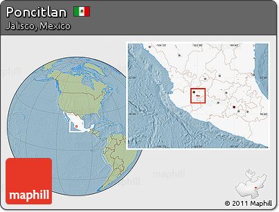 Savanna Style Location Map of Poncitlan, highlighted country, hill shading