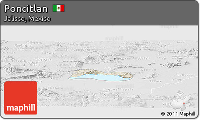 Shaded Relief Panoramic Map of Poncitlan, lighten, desaturated