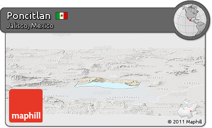 Shaded Relief Panoramic Map of Poncitlan, lighten, semi-desaturated