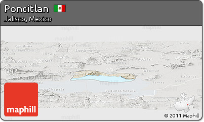 Shaded Relief Panoramic Map of Poncitlan, lighten, semi-desaturated