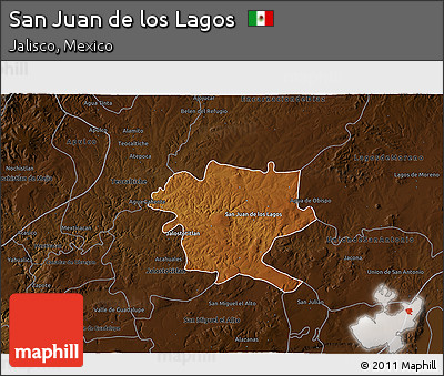 Physical 3D Map of San Juan De Los Lagos, darken