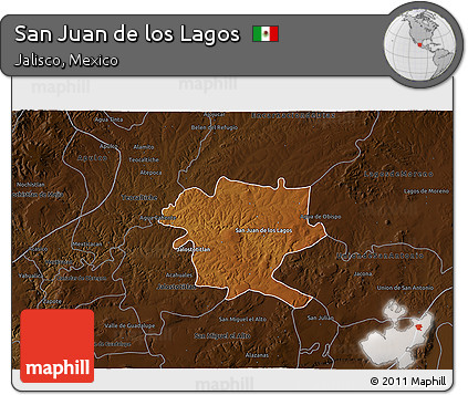 Physical 3D Map of San Juan De Los Lagos, darken