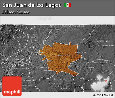Physical 3D Map of San Juan De Los Lagos, desaturated