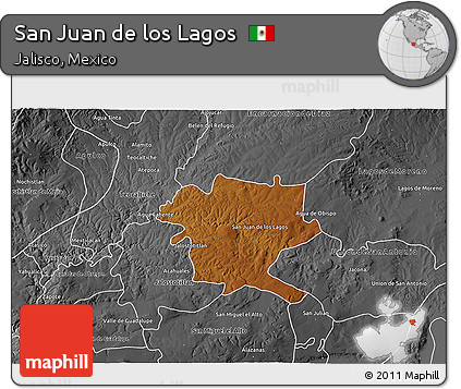 Physical 3D Map of San Juan De Los Lagos, desaturated