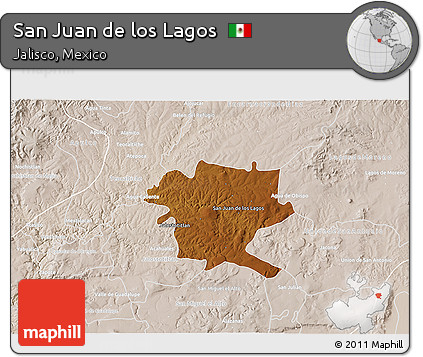 Physical 3D Map of San Juan De Los Lagos, lighten