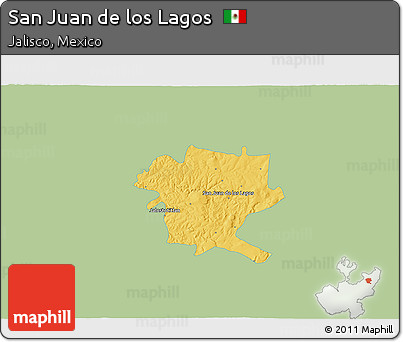 Savanna Style 3D Map of San Juan De Los Lagos, single color outside