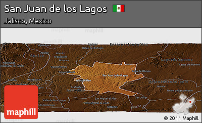 Physical Panoramic Map of San Juan De Los Lagos, darken