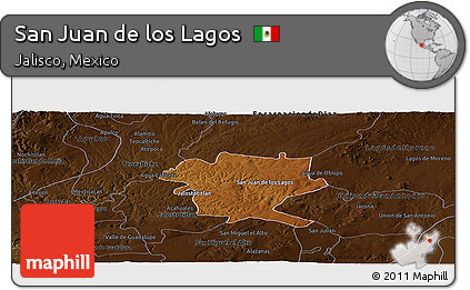 Physical Panoramic Map of San Juan De Los Lagos, darken
