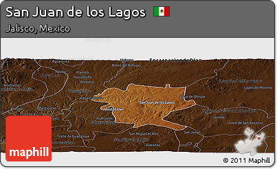 Physical Panoramic Map of San Juan De Los Lagos, darken