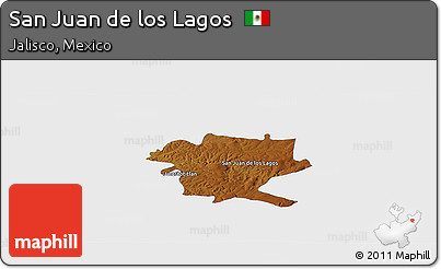 Physical Panoramic Map of San Juan De Los Lagos, single color outside