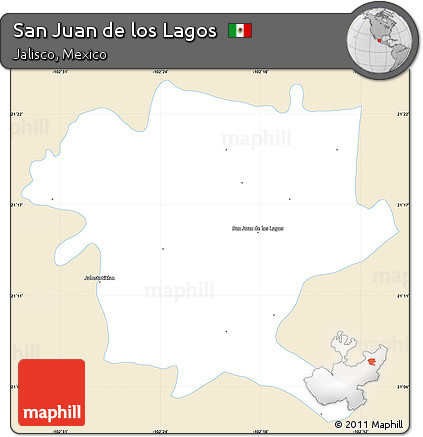 Classic Style Simple Map of San Juan De Los Lagos, single color outside