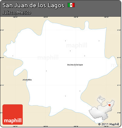 Classic Style Simple Map of San Juan De Los Lagos, single color outside