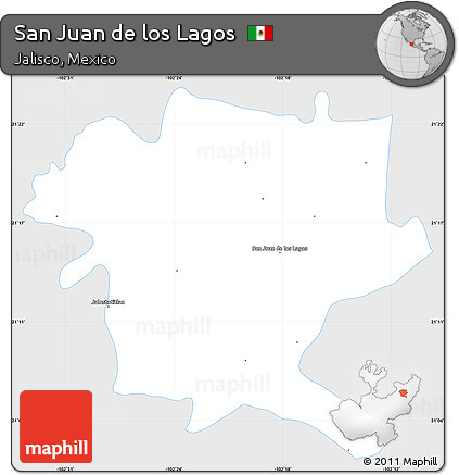 Silver Style Simple Map of San Juan De Los Lagos, single color outside