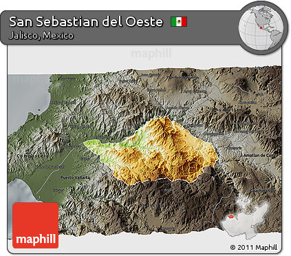 Physical 3D Map of San Sebastian Del Oeste, darken, semi-desaturated