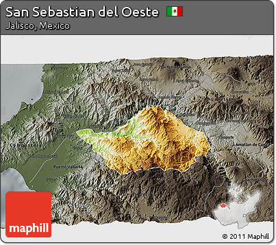 Physical 3D Map of San Sebastian Del Oeste, darken, semi-desaturated