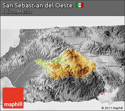 Physical 3D Map of San Sebastian Del Oeste, desaturated