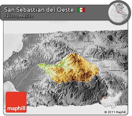 Physical 3D Map of San Sebastian Del Oeste, desaturated