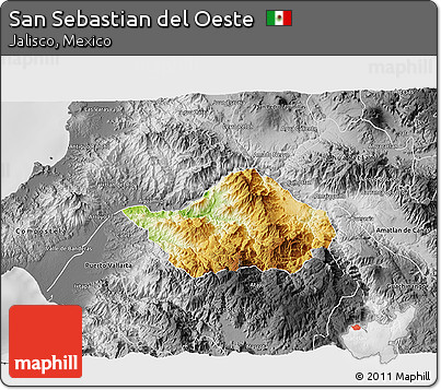 Physical 3D Map of San Sebastian Del Oeste, desaturated