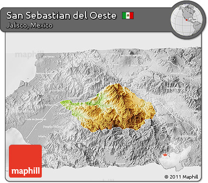 Physical 3D Map of San Sebastian Del Oeste, lighten, desaturated
