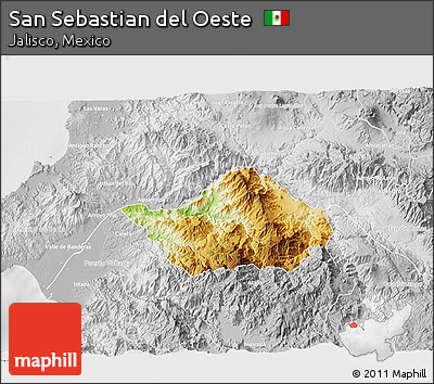 Physical 3D Map of San Sebastian Del Oeste, lighten, desaturated