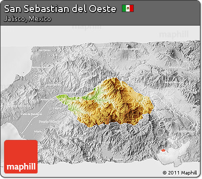 Physical 3D Map of San Sebastian Del Oeste, lighten, desaturated
