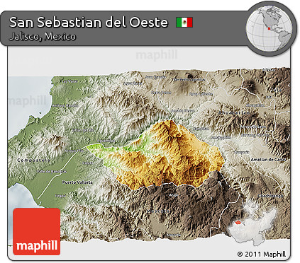 Physical 3D Map of San Sebastian Del Oeste, semi-desaturated