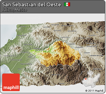 Physical 3D Map of San Sebastian Del Oeste, semi-desaturated