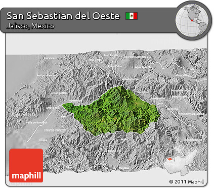 Satellite 3D Map of San Sebastian Del Oeste, lighten, desaturated