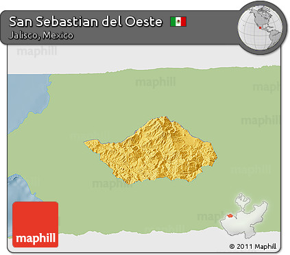 Savanna Style 3D Map of San Sebastian Del Oeste, single color outside