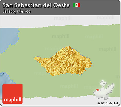 Savanna Style 3D Map of San Sebastian Del Oeste, single color outside