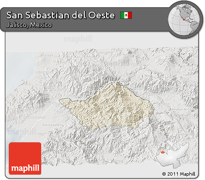 Shaded Relief 3D Map of San Sebastian Del Oeste, lighten, semi-desaturated