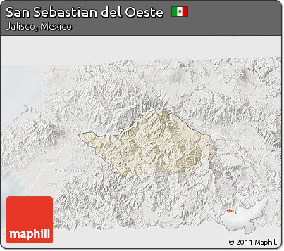 Shaded Relief 3D Map of San Sebastian Del Oeste, lighten, semi-desaturated