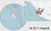 Gray Location Map of San Sebastian del Oeste, highlighted country, highlighted parent region, hill shading