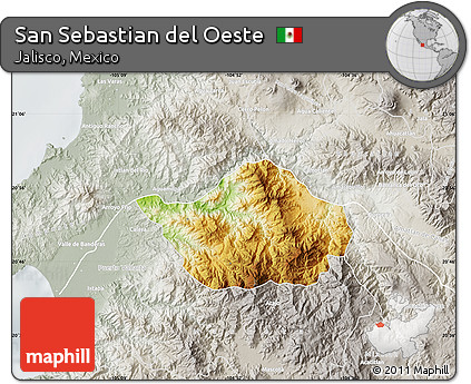 Physical Map of San Sebastian Del Oeste, lighten, semi-desaturated