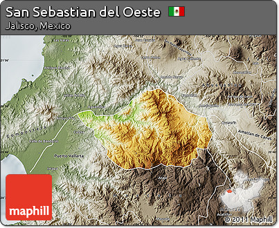 Physical Map of San Sebastian Del Oeste, semi-desaturated