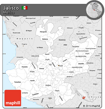 Silver Style Simple Map of Jalisco
