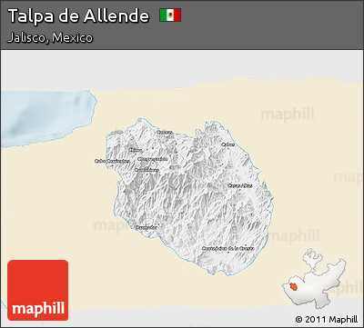 Classic Style 3D Map of Talpa De Allende, single color outside