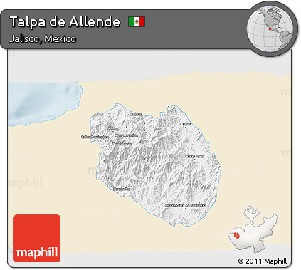 Classic Style 3D Map of Talpa De Allende, single color outside