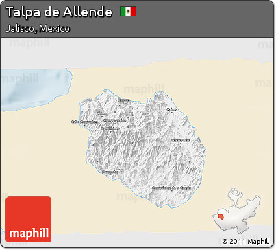 Classic Style 3D Map of Talpa De Allende, single color outside