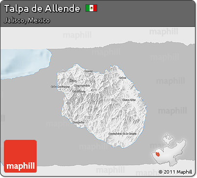 Gray 3D Map of Talpa De Allende, single color outside