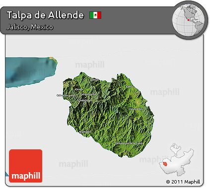 Satellite 3D Map of Talpa De Allende, single color outside