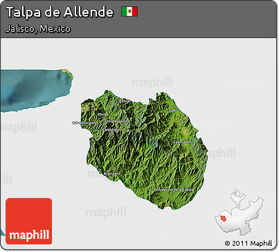 Satellite 3D Map of Talpa De Allende, single color outside