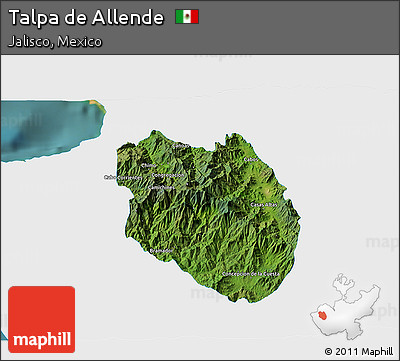 Satellite 3D Map of Talpa De Allende, single color outside